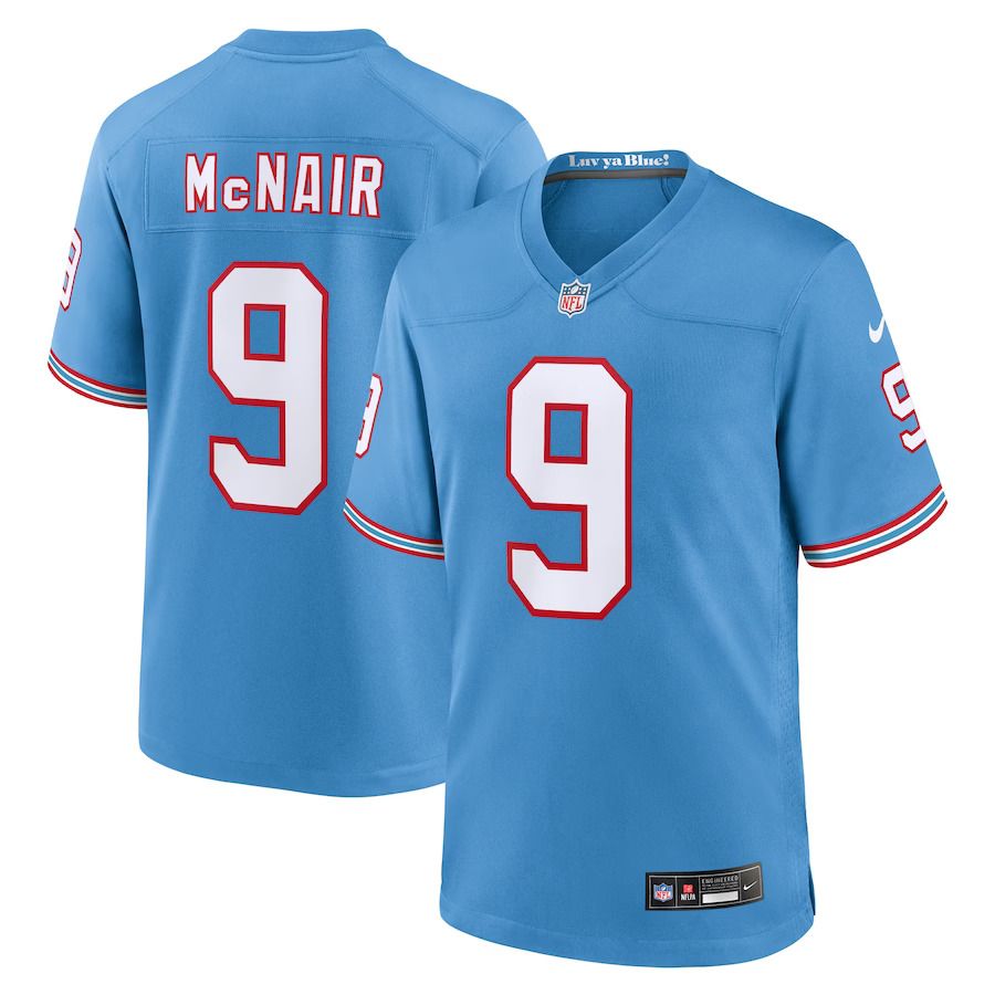 Men Tennessee Titans 9 Steve McNair Nike Light Blue Oilers Throwback Retired Player Game NFL Jersey